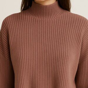 🤎 Zara Women’s Cropped Ribbed Mock Turtleneck Sweater – Size Large 🤎